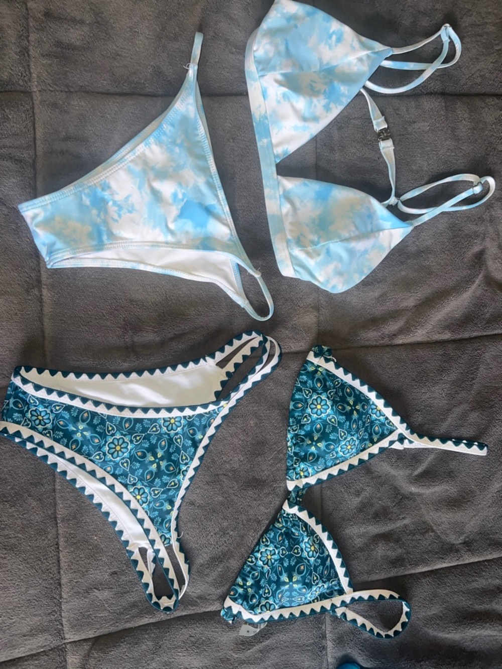 Blue Tie-Dye & Teal Floral Bikini Sets